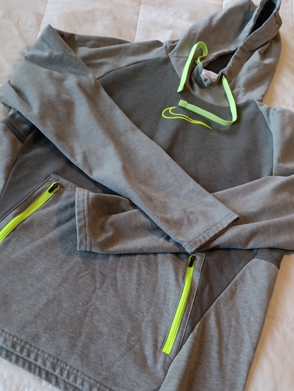 Nike Gray Hoodie with Neon Yellow-Green Accents